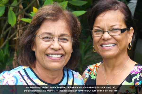 The Honourable Hilda C. Heine, President of the Republic of the Marshall Islands (RMI), left, and Senator Daisy Alik-Momotaro, Presidential Envoy for Women, Youth and Children for RMI. 