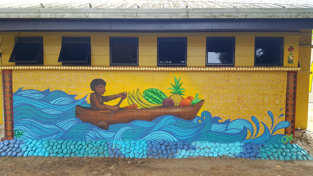 La pirogue - fresque réalisée par les jeunes des Fidji