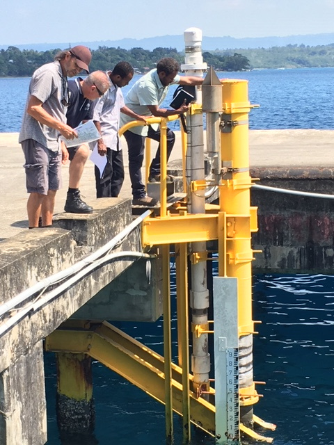 Inspecting the upgrade work conducted at the Port Vila tide station, Vanuatu