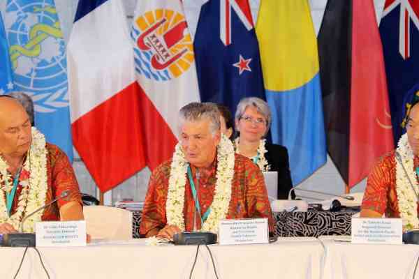 SPC Director General Dr Colin Tukuitonga, French Polynesia’s Minister of Health Dr Jacques Raynal, and WHO Western Pacific Regional Director Dr Takeshi Kasai during discussions at the 13th Pacific Health Ministers Meeting.