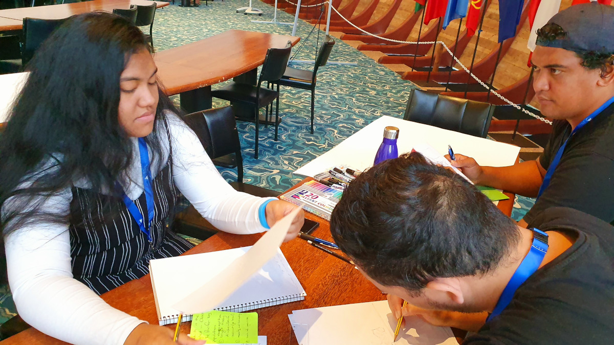 Cook Islands Team working on their project during the 2019 WAKE UP Workshop