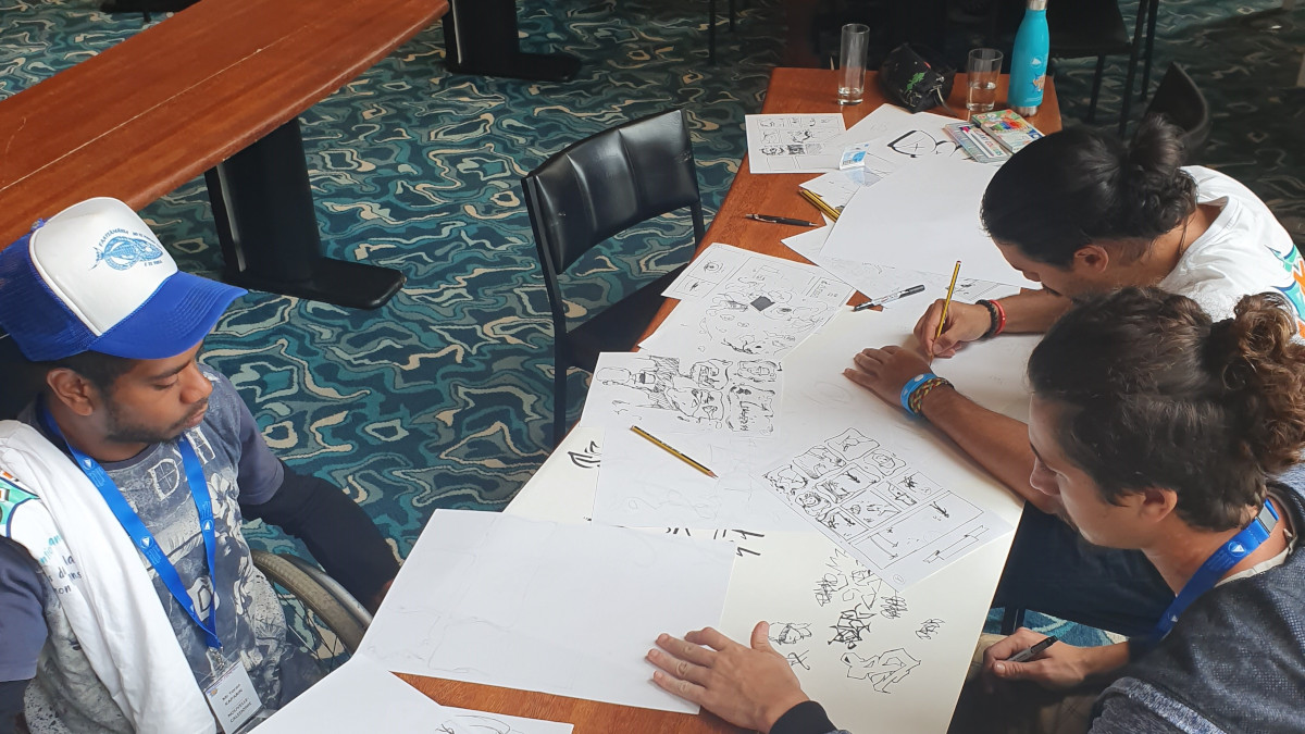 New Caledonia Team working on their project during the 2019 WAKE UP Workshop