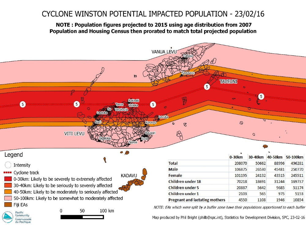 MAP OF CYCLONE WINSTON POTENTIAL IMPACTED POPULATION