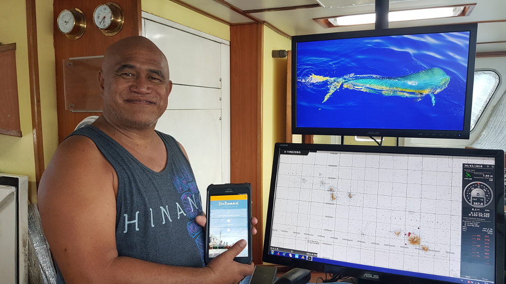 Captain Taura Tehahe on his longline vessel Vini Vini 9 in French Polynesia, who started using OnBoard in March 2018 spc pacific community