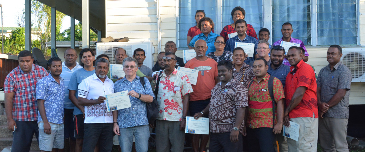 26 tilapia farmers and Ministry of Fisheries officials attended the week long Feeds Formulation training held at the Naduruloulou Research Station