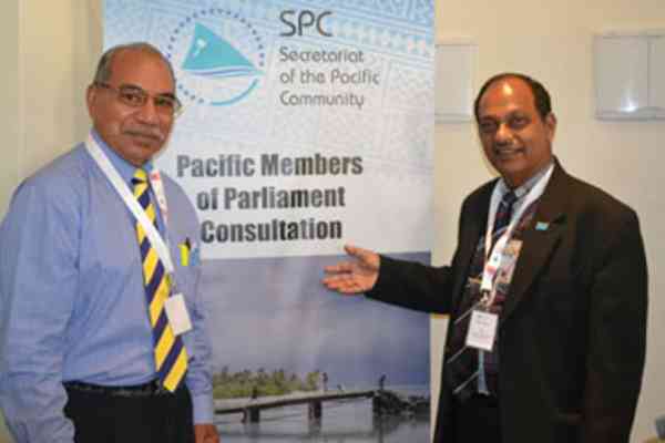 Fiji’s MP, Honourable Brij Lal, and Niue’s MP, Honorable Fisa Pihigia, at the consultation in Nadi today.