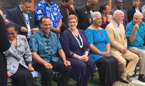 Group photo of SPC's former Director-General, Colin Tukuitonga, with Foreign Minister Payne and other Pacific Ministers