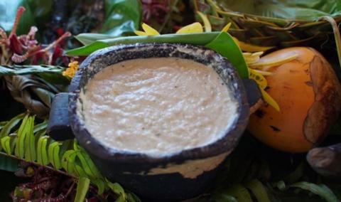Makoi ke’u and saunge (freshwater mussels cooked in coconut cream). ©Regina Lepping